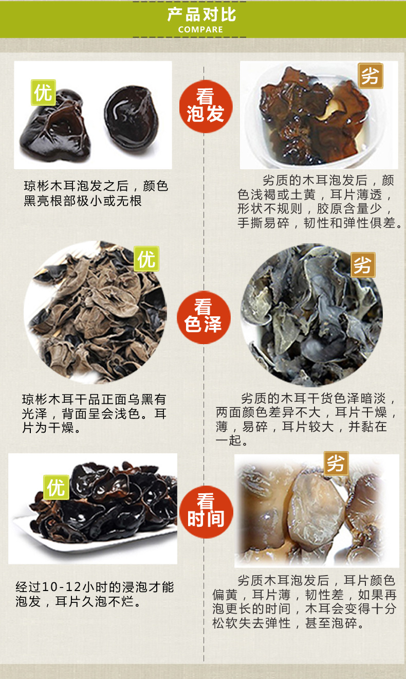 琼彬 东北特产黑木耳干货菇菌无根大云耳250g包邮-第7张-详情图片